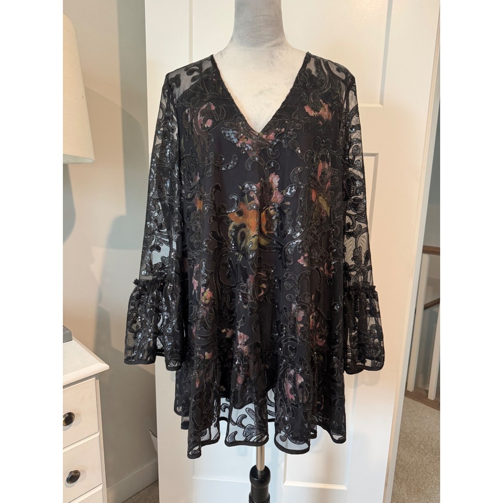 Free People Falling Flowers Frock Mini Dress Pink Black Sequins Small goth